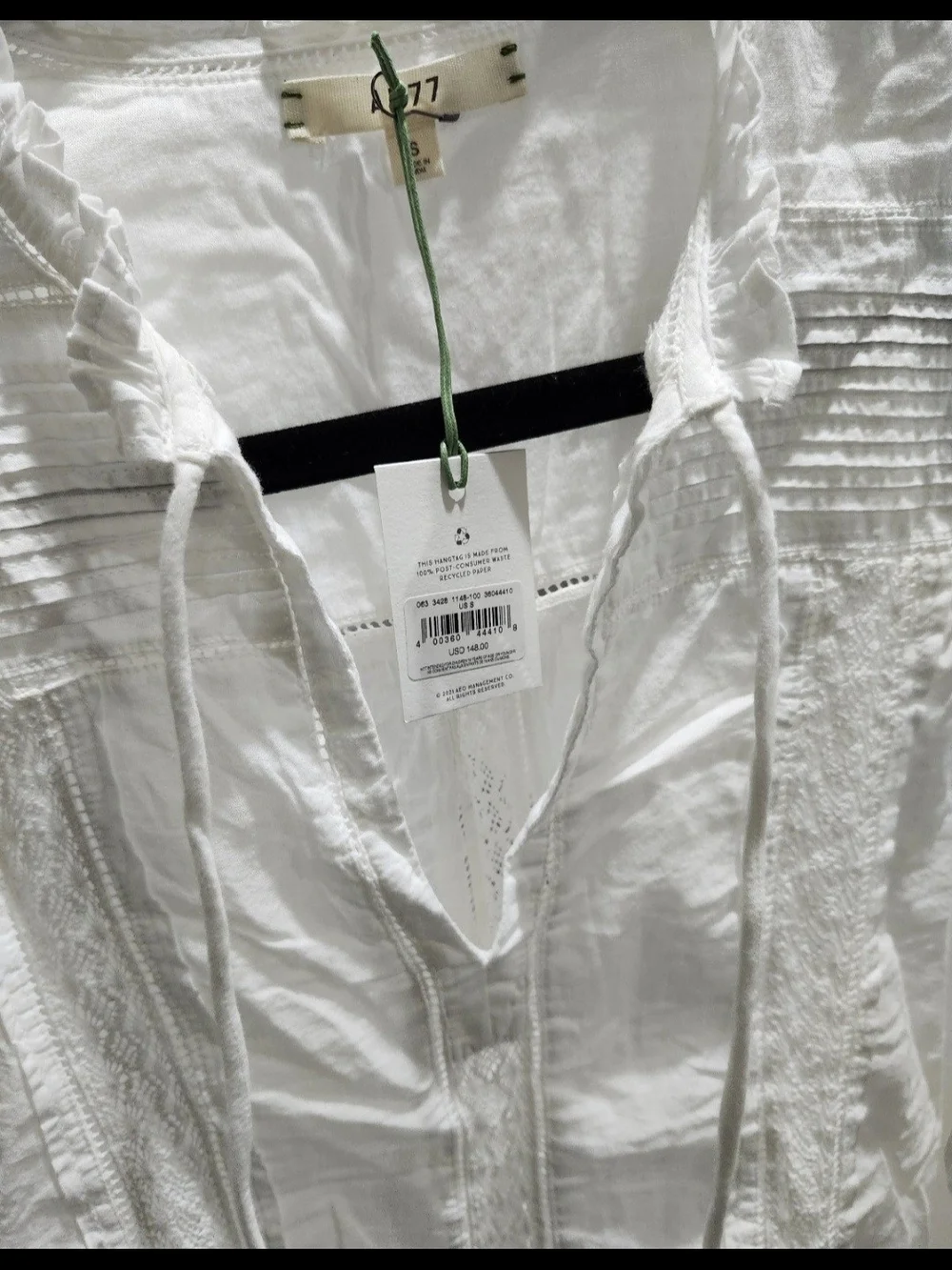 AE77 Premium Boho Lace-Trim White Peasant Blouse - Picture 2 of 3